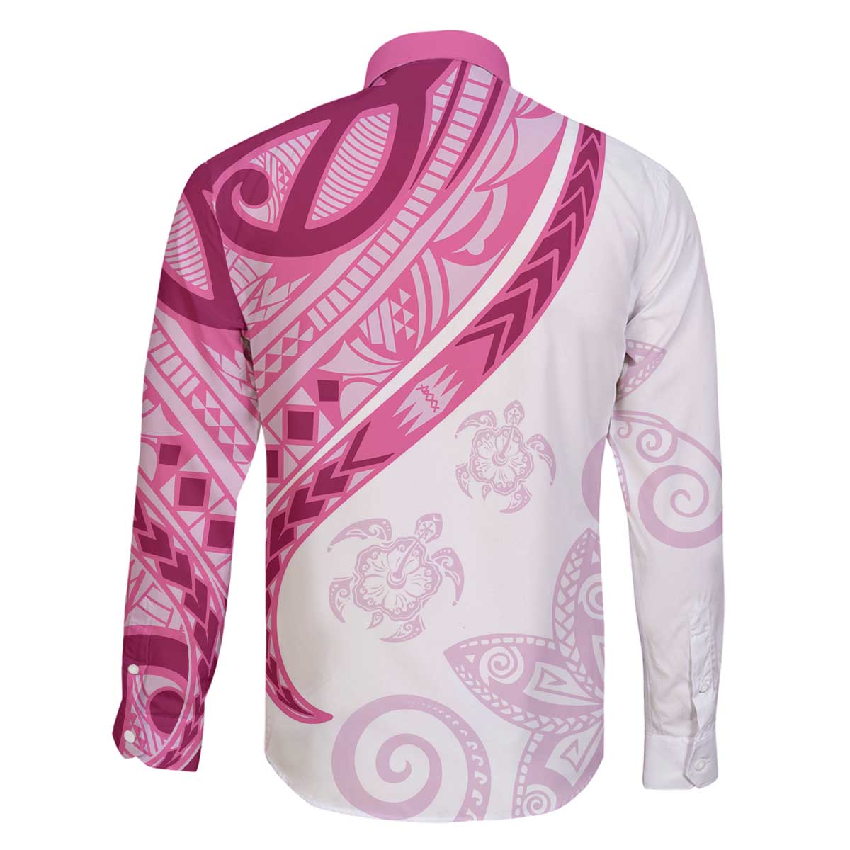Rose Pink Polynesian Tribal Turtle Floral Pattern Family Matching Off The Shoulder Long Sleeve Dress and Hawaiian Shirt