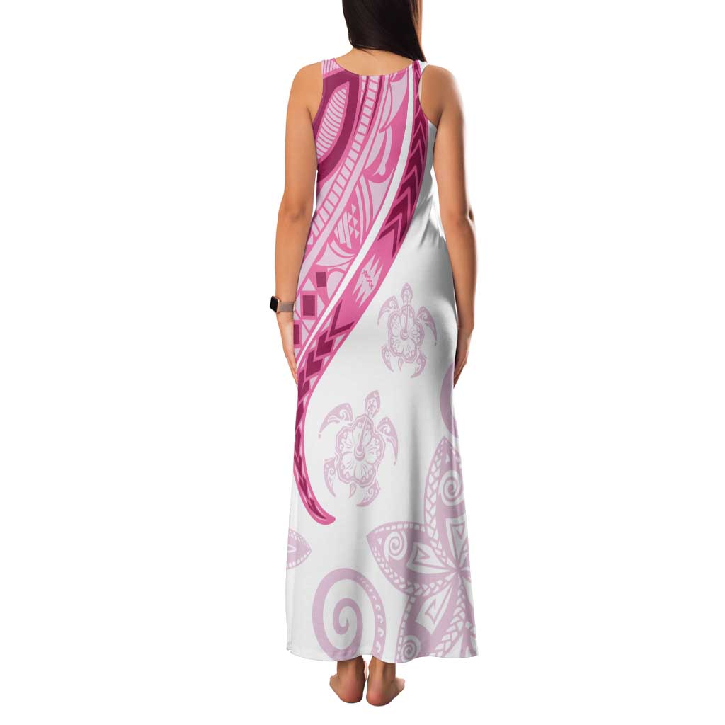 Rose Pink Polynesian Tribal Turtle Floral Pattern Family Matching Tank Maxi Dress and Hawaiian Shirt