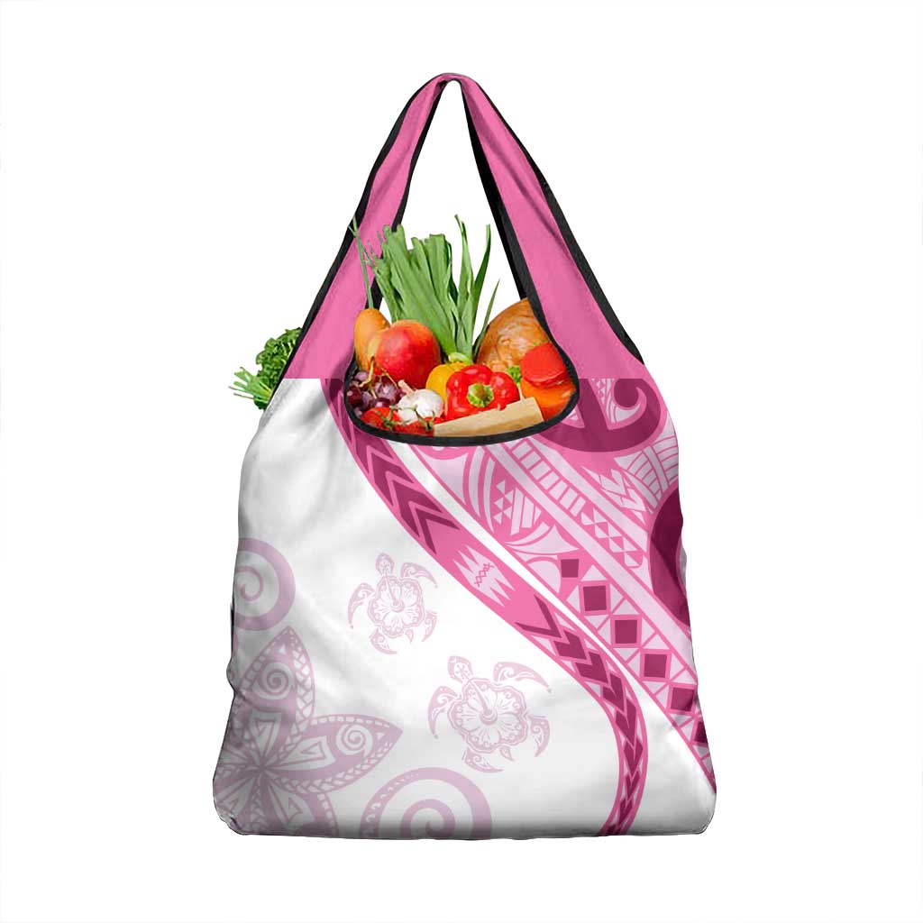 Rose Pink Polynesian Tribal Turtle Floral Pattern Grocery Bag