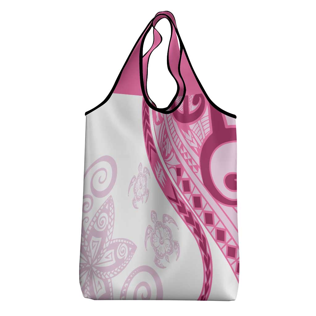 Rose Pink Polynesian Tribal Turtle Floral Pattern Grocery Bag