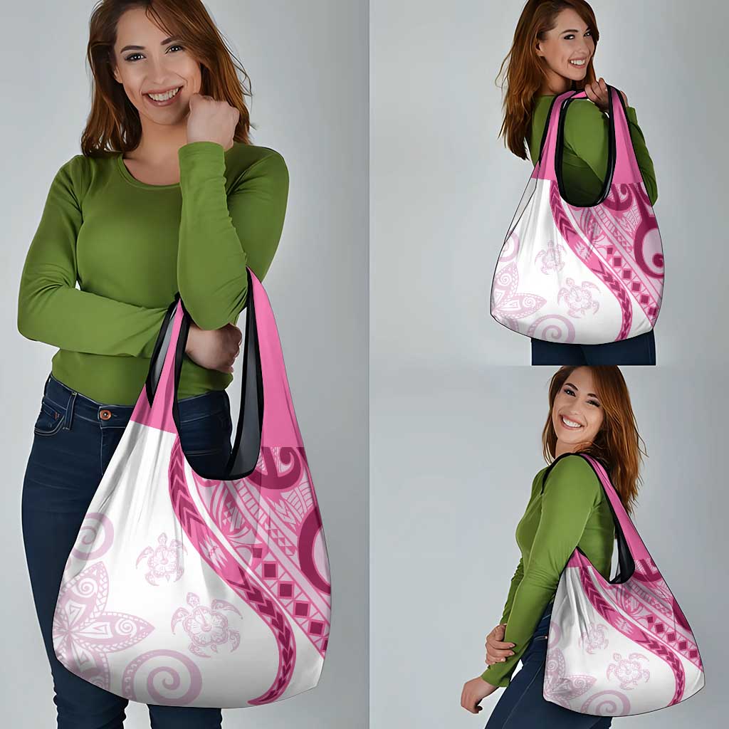Rose Pink Polynesian Tribal Turtle Floral Pattern Grocery Bag