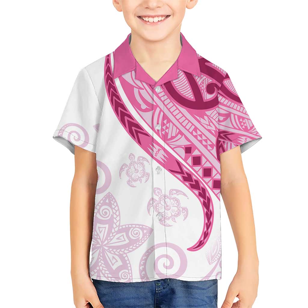 Rose Pink Polynesian Tribal Turtle Floral Pattern Kid Hawaiian Shirt LT05 Kid Pink - Polynesian Pride