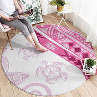 Rose Pink Polynesian Tribal Turtle Floral Pattern Round Carpet LT05 - Polynesian Pride