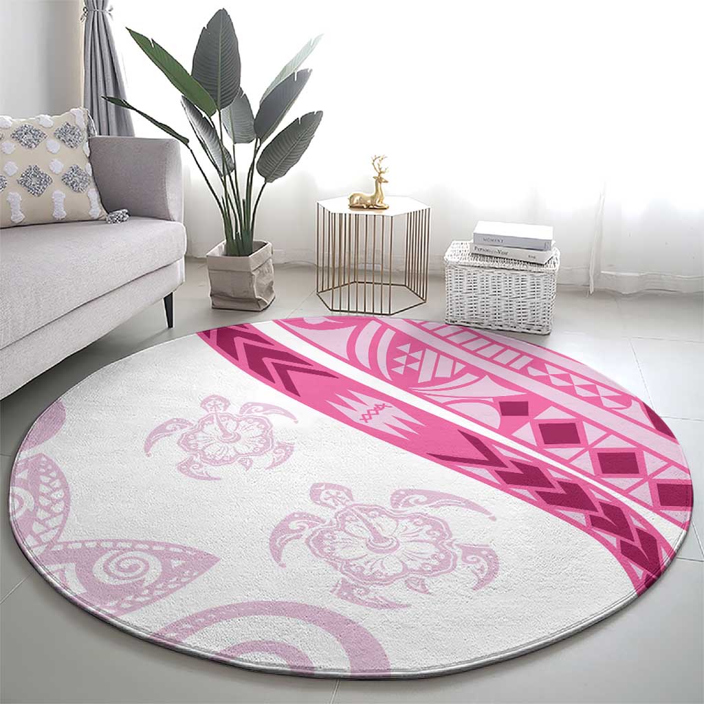 Rose Pink Polynesian Tribal Turtle Floral Pattern Round Carpet LT05 - Polynesian Pride
