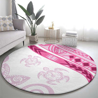 Rose Pink Polynesian Tribal Turtle Floral Pattern Round Carpet LT05 - Polynesian Pride