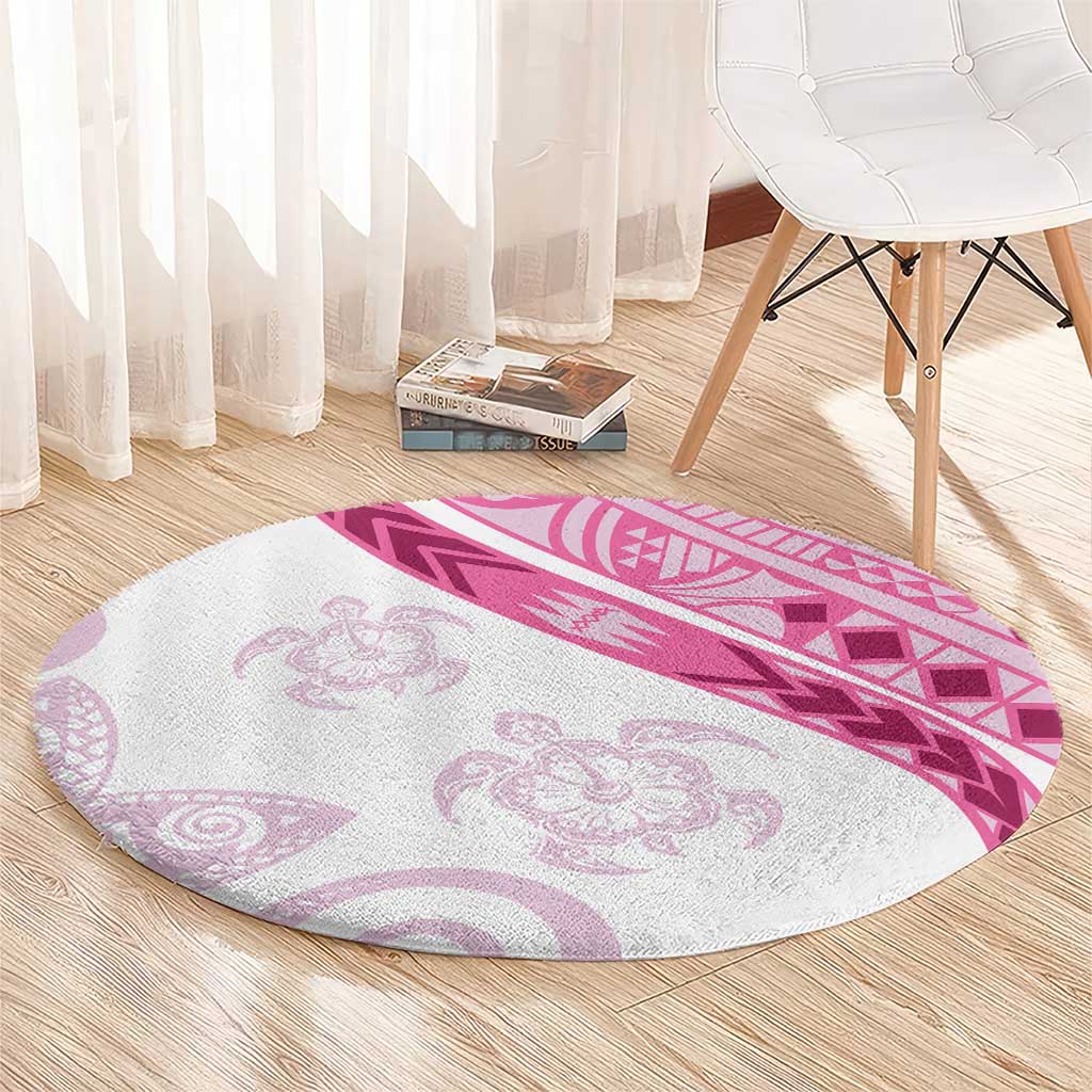 Rose Pink Polynesian Tribal Turtle Floral Pattern Round Carpet LT05 - Polynesian Pride