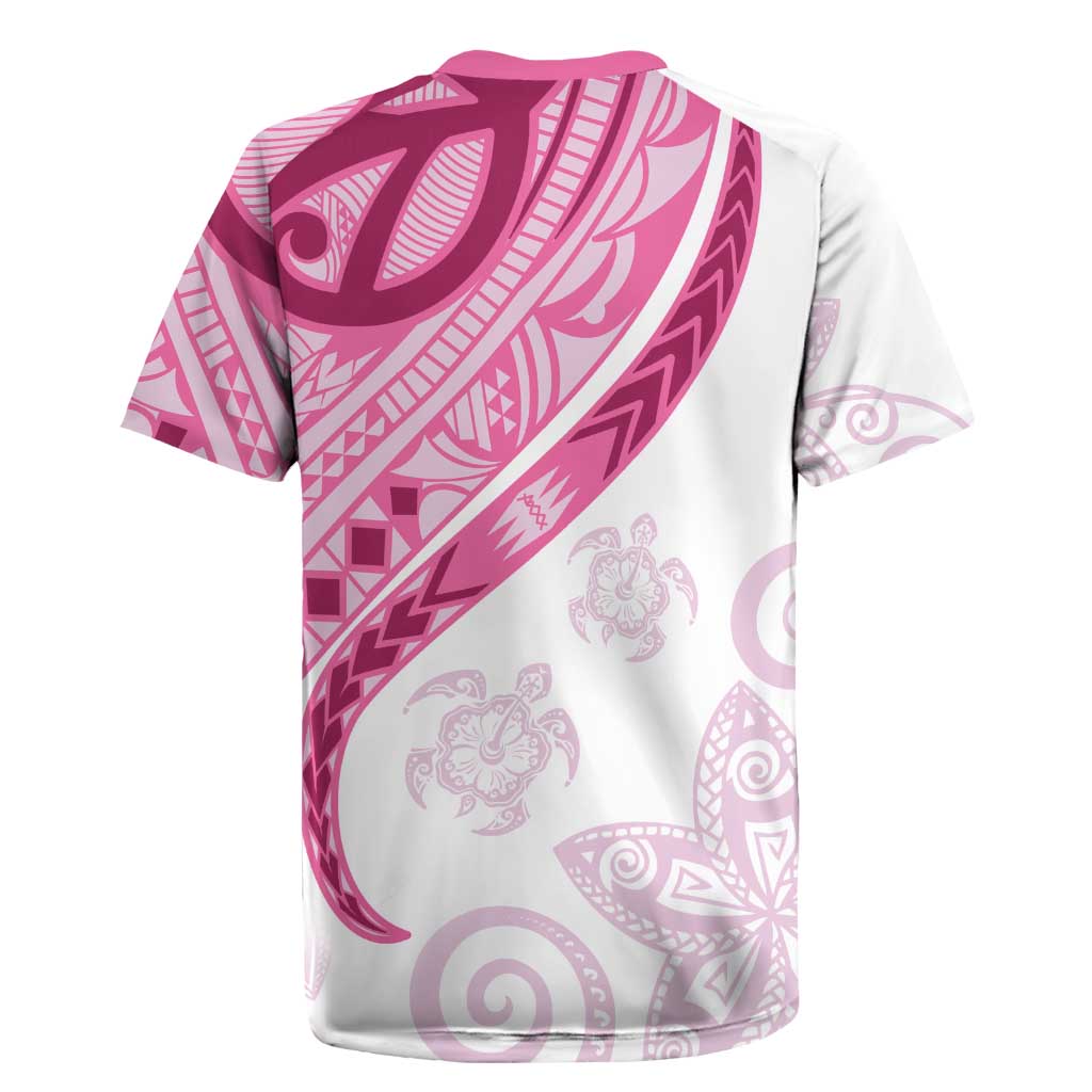 Rose Pink Polynesian Tribal Turtle Floral Pattern Rugby Jersey