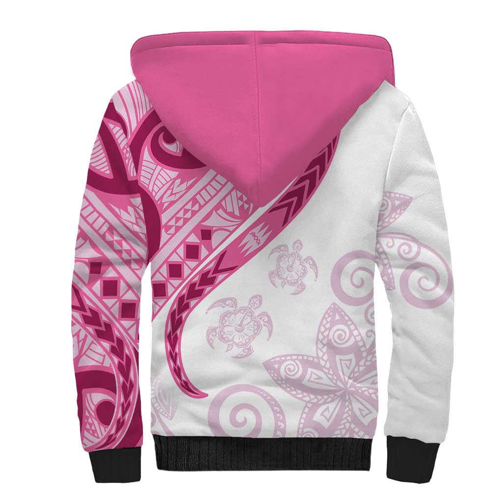Rose Pink Polynesian Tribal Turtle Floral Pattern Sherpa Hoodie