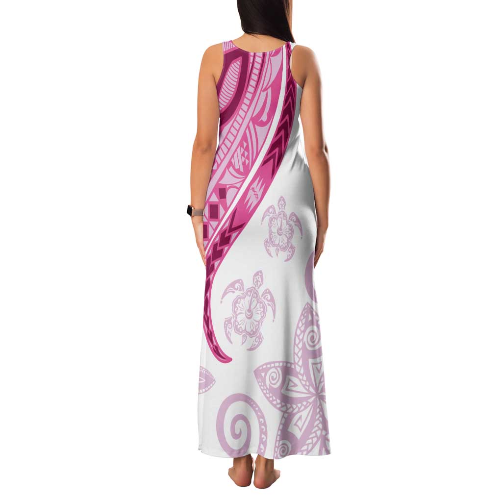 Rose Pink Polynesian Tribal Turtle Floral Pattern Tank Maxi Dress