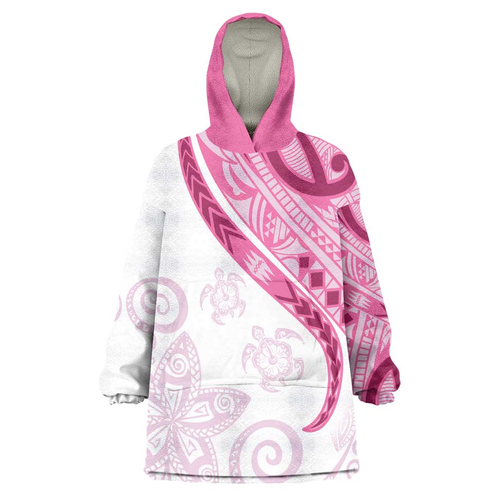 Rose Pink Polynesian Tribal Turtle Floral Pattern Wearable Blanket Hoodie LT05 One Size Pink - Polynesian Pride