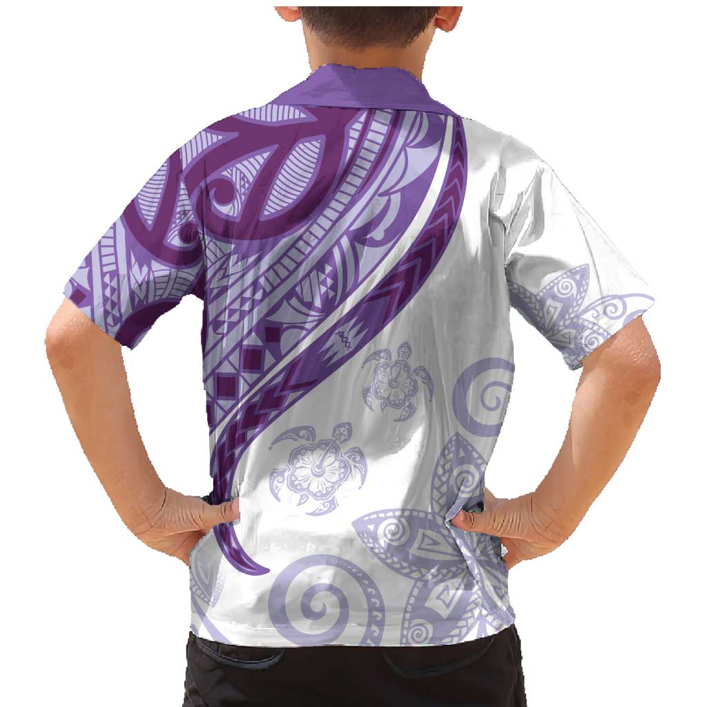 Purple Polynesian Tribal Turtle Floral Pattern Family Matching Mermaid Dress and Hawaiian Shirt