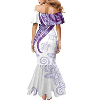 Purple Polynesian Tribal Turtle Floral Pattern Family Matching Mermaid Dress and Hawaiian Shirt
