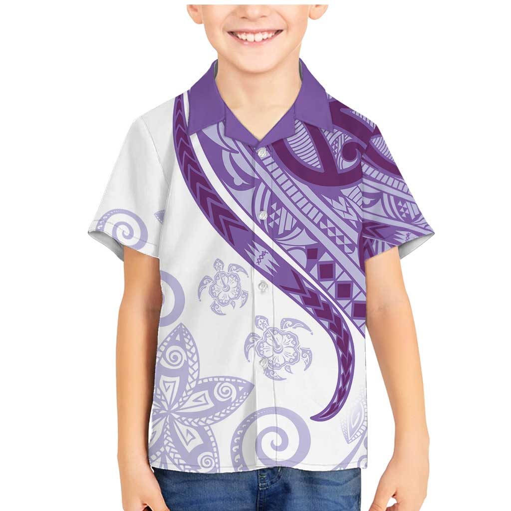 Purple Polynesian Tribal Turtle Floral Pattern Family Matching Mermaid Dress and Hawaiian Shirt