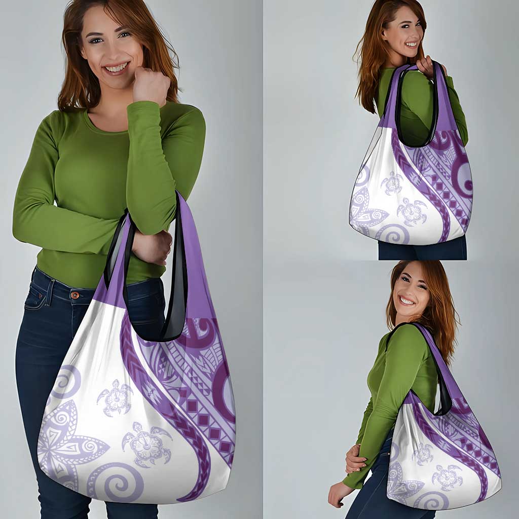 Purple Polynesian Tribal Turtle Floral Pattern Grocery Bag