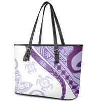 Purple Polynesian Tribal Turtle Floral Pattern Leather Tote Bag