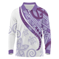 Purple Polynesian Tribal Turtle Floral Pattern Long Sleeve Polo Shirt