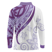 Purple Polynesian Tribal Turtle Floral Pattern Long Sleeve Polo Shirt