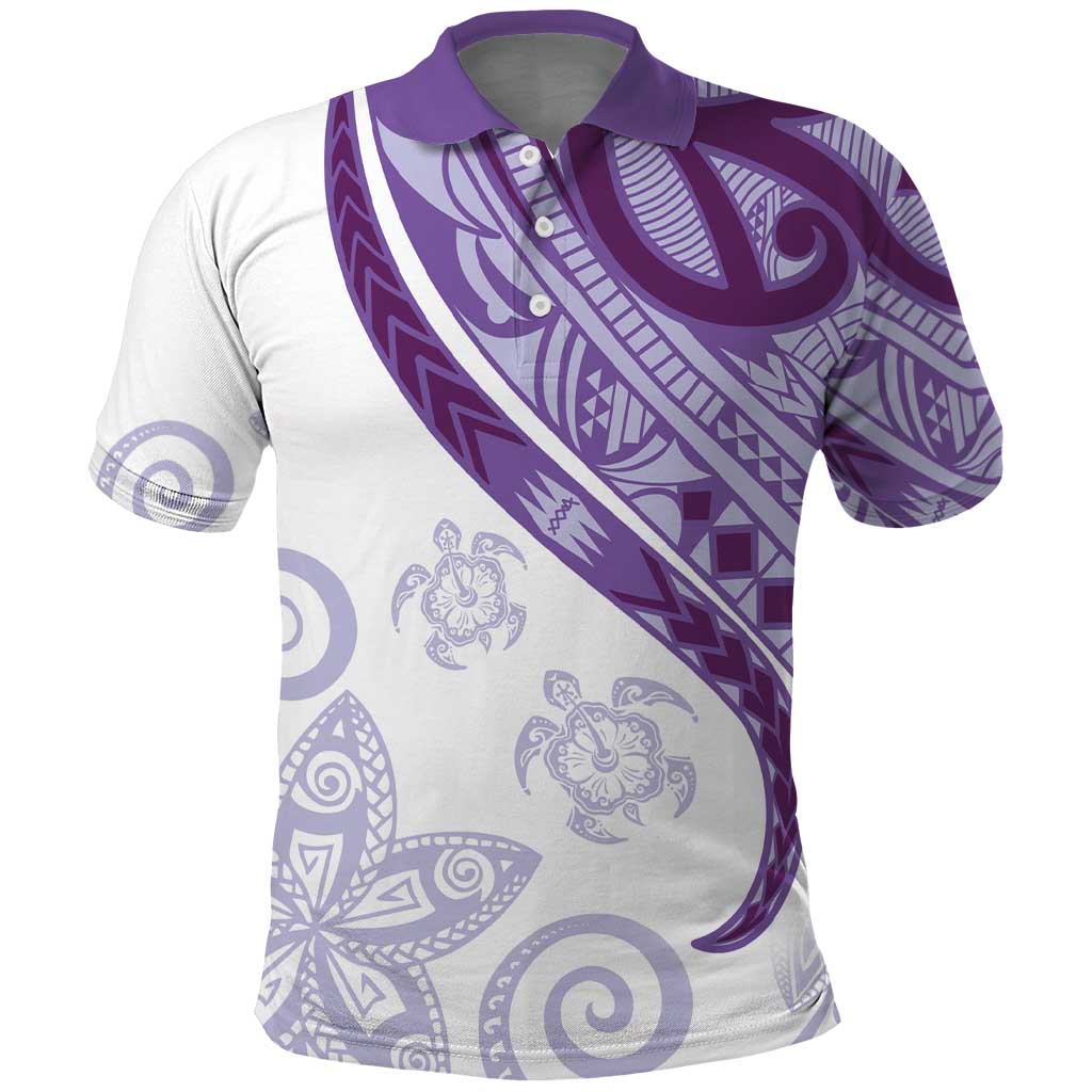 Purple Polynesian Tribal Turtle Floral Pattern Polo Shirt