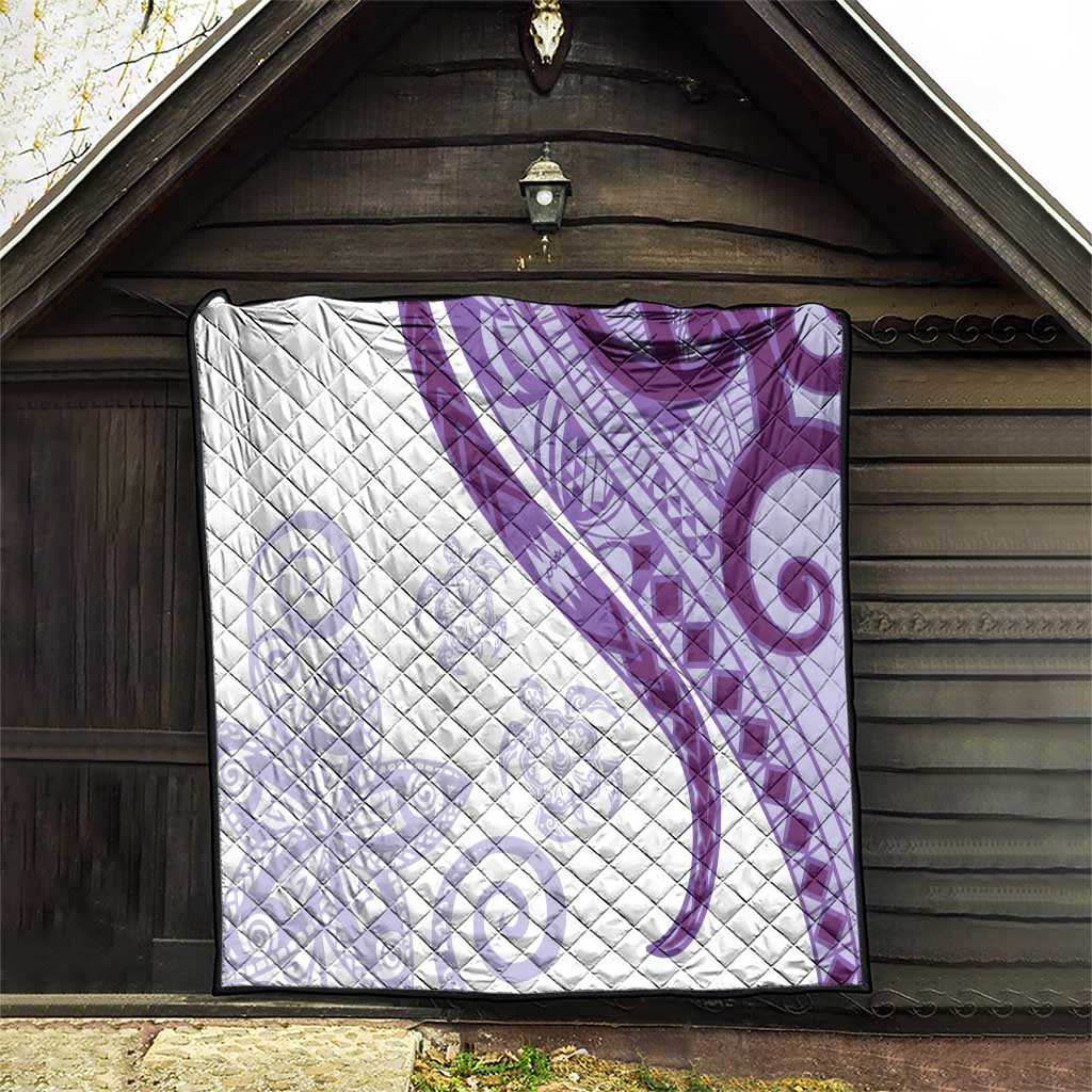 Purple Polynesian Tribal Turtle Floral Pattern Quilt