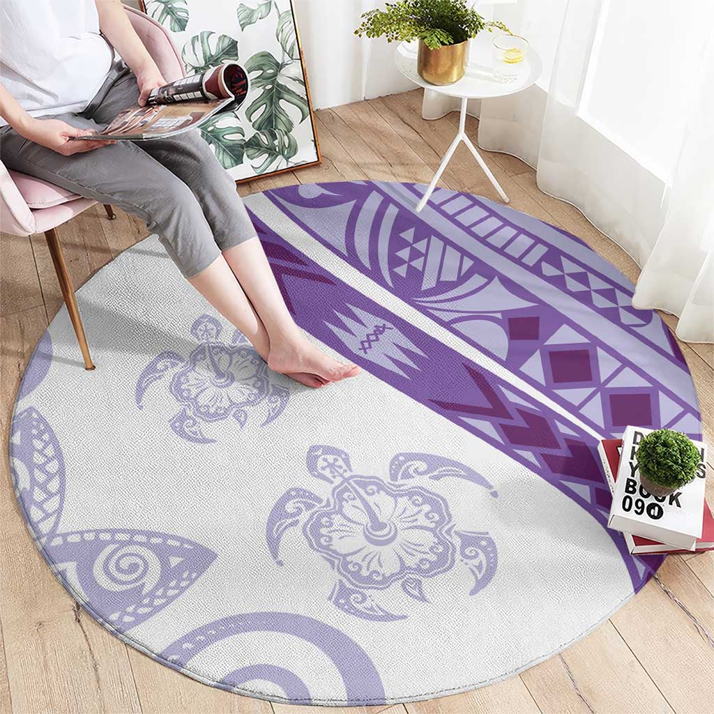 Purple Polynesian Tribal Turtle Floral Pattern Round Carpet LT05 - Polynesian Pride