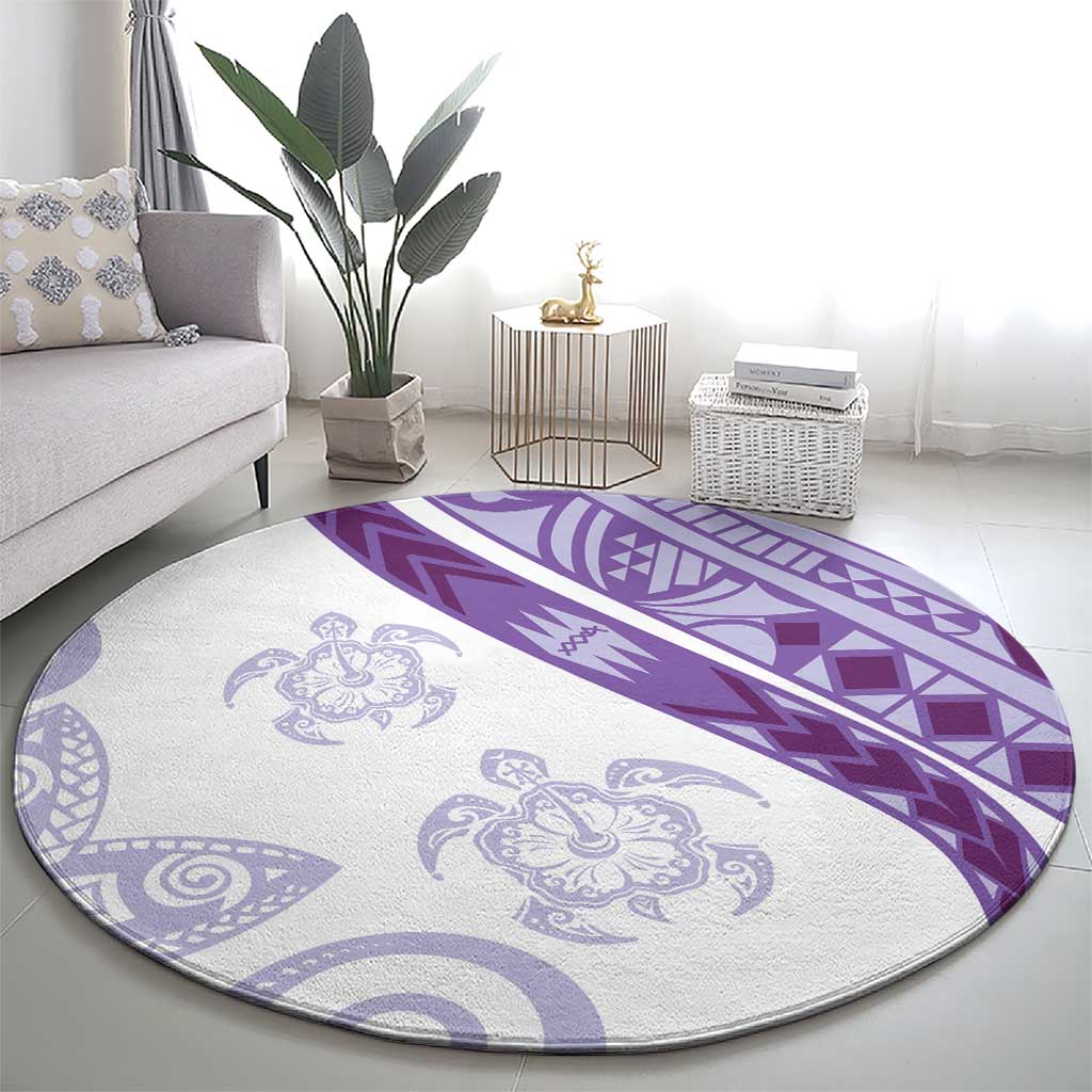 Purple Polynesian Tribal Turtle Floral Pattern Round Carpet LT05 - Polynesian Pride