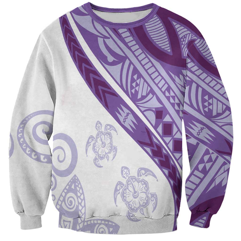 Purple Polynesian Tribal Turtle Floral Pattern Sweatshirt