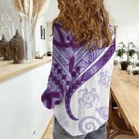 Purple Polynesian Tribal Turtle Floral Pattern Women Casual Shirt