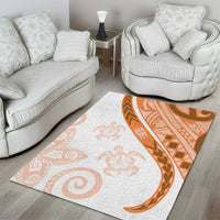 Orange Polynesian Tribal Turtle Floral Pattern Area Rug