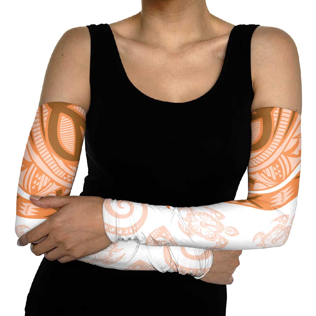 Orange Polynesian Tribal Turtle Floral Pattern Arm Sleeves - Polynesian Pride