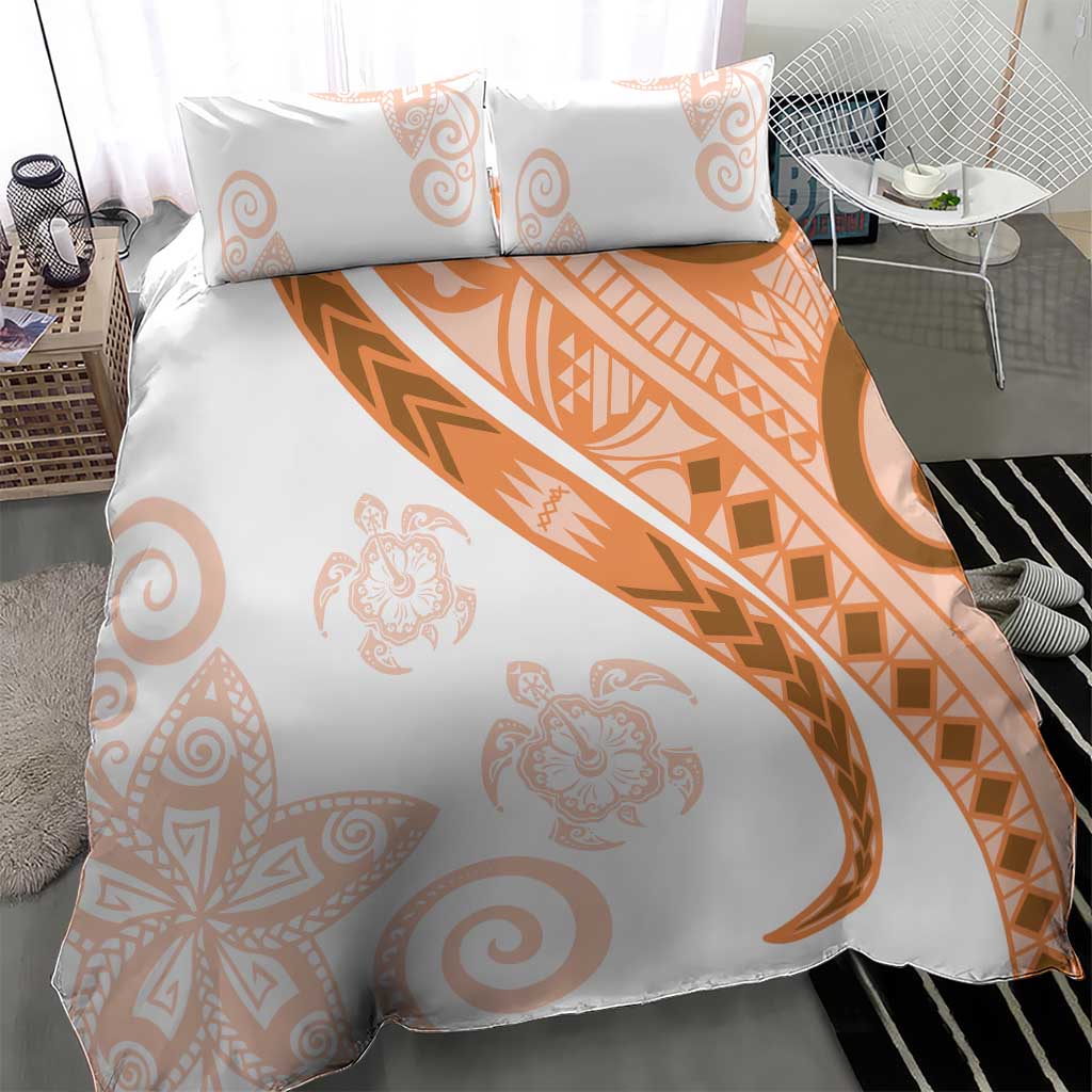 Orange Polynesian Tribal Turtle Floral Pattern Bedding Set