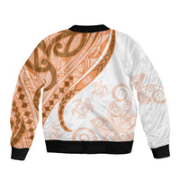 Orange Polynesian Tribal Turtle Floral Pattern Bomber Jacket