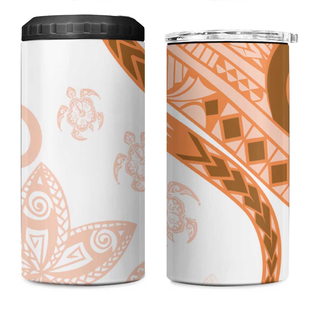 Orange Polynesian Tribal Turtle Floral Pattern 4 in 1 Can Cooler Tumbler LT05 One Size: 16 oz Orange - Polynesian Pride