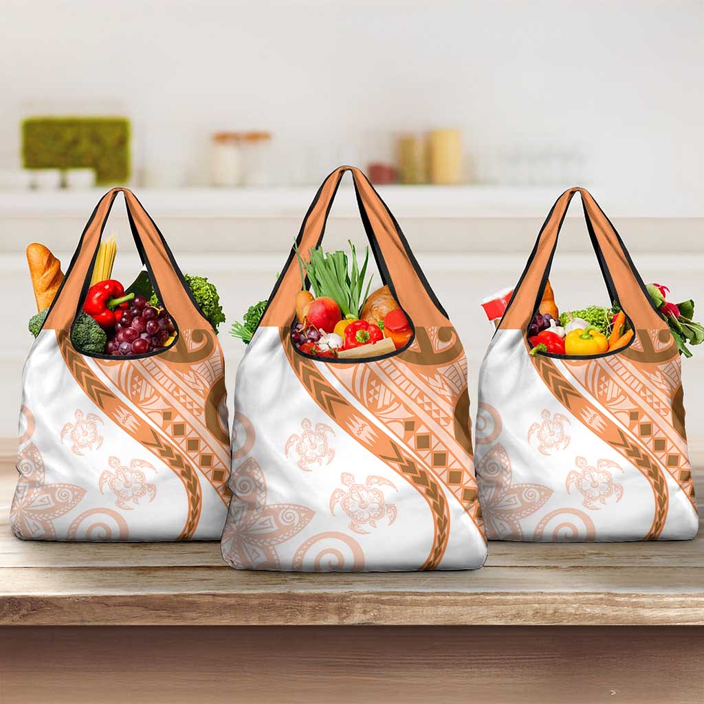 Orange Polynesian Tribal Turtle Floral Pattern Grocery Bag