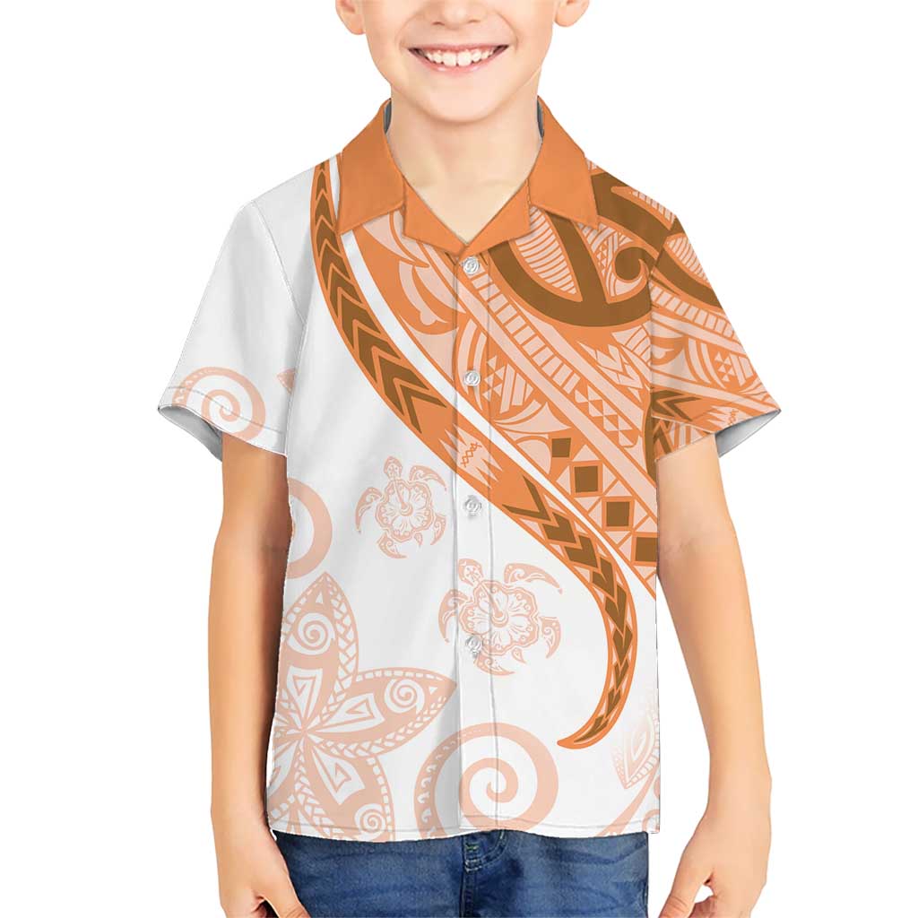 Orange Polynesian Tribal Turtle Floral Pattern Kid Hawaiian Shirt LT05 Kid Orange - Polynesian Pride