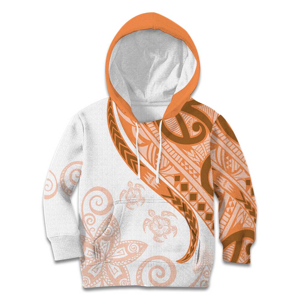 Orange Polynesian Tribal Turtle Floral Pattern Kid Hoodie