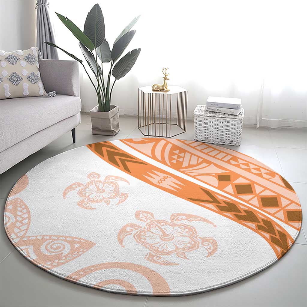Orange Polynesian Tribal Turtle Floral Pattern Round Carpet LT05 - Polynesian Pride