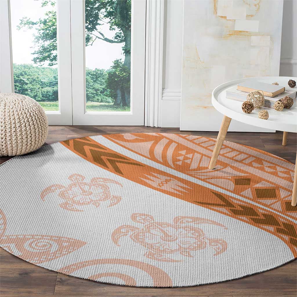 Orange Polynesian Tribal Turtle Floral Pattern Round Carpet LT05 - Polynesian Pride