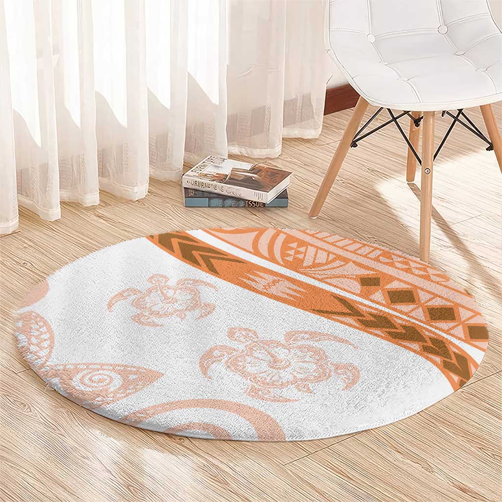 Orange Polynesian Tribal Turtle Floral Pattern Round Carpet LT05 - Polynesian Pride