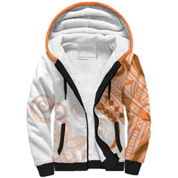 Orange Polynesian Tribal Turtle Floral Pattern Sherpa Hoodie
