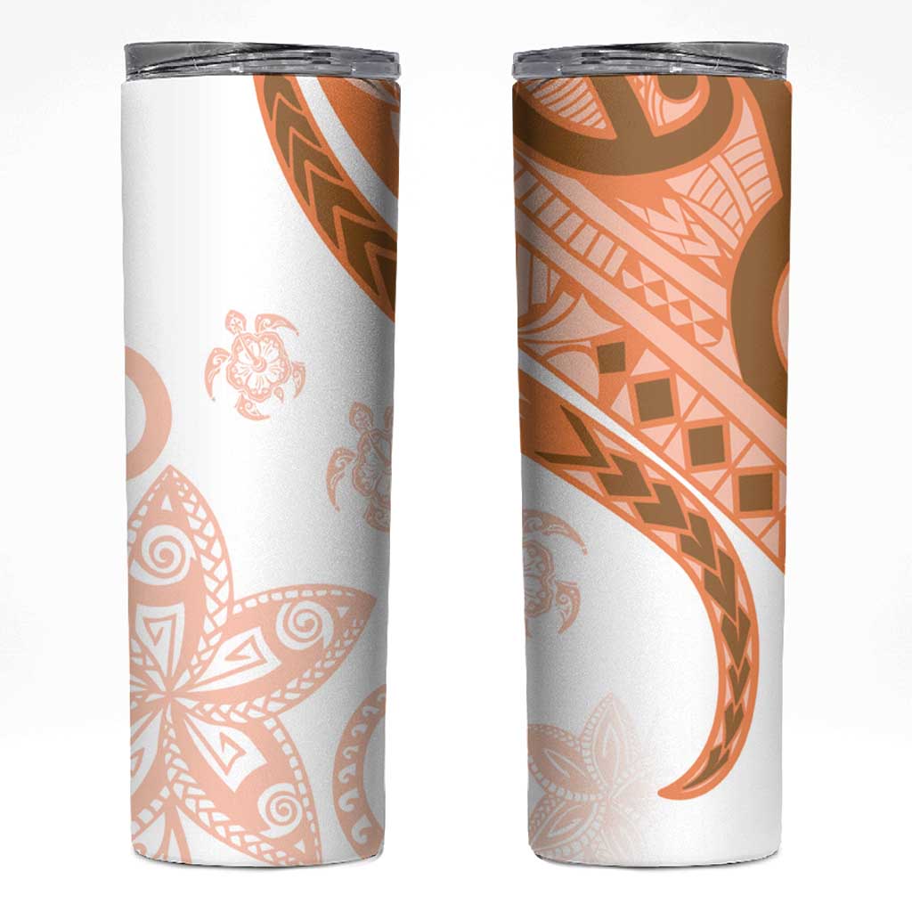 Orange Polynesian Tribal Turtle Floral Pattern Skinny Tumbler