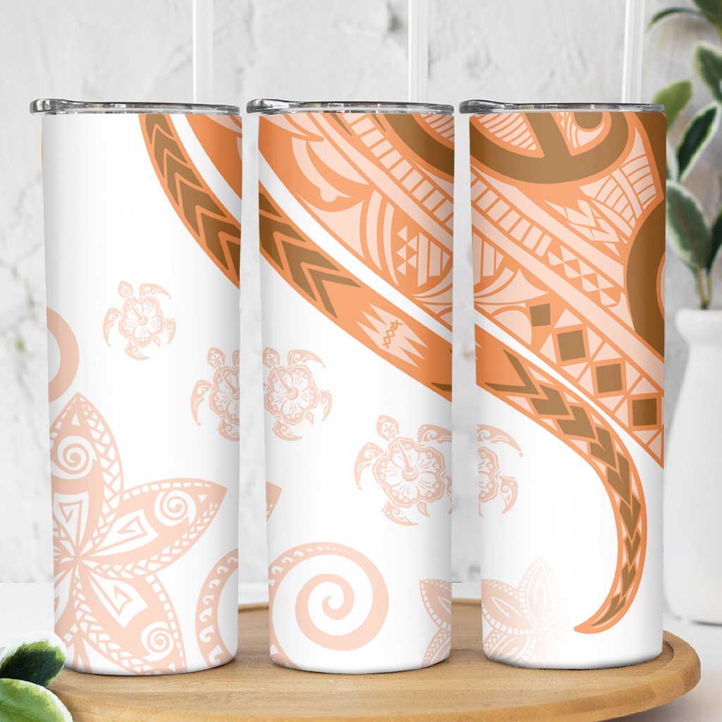 Orange Polynesian Tribal Turtle Floral Pattern Skinny Tumbler
