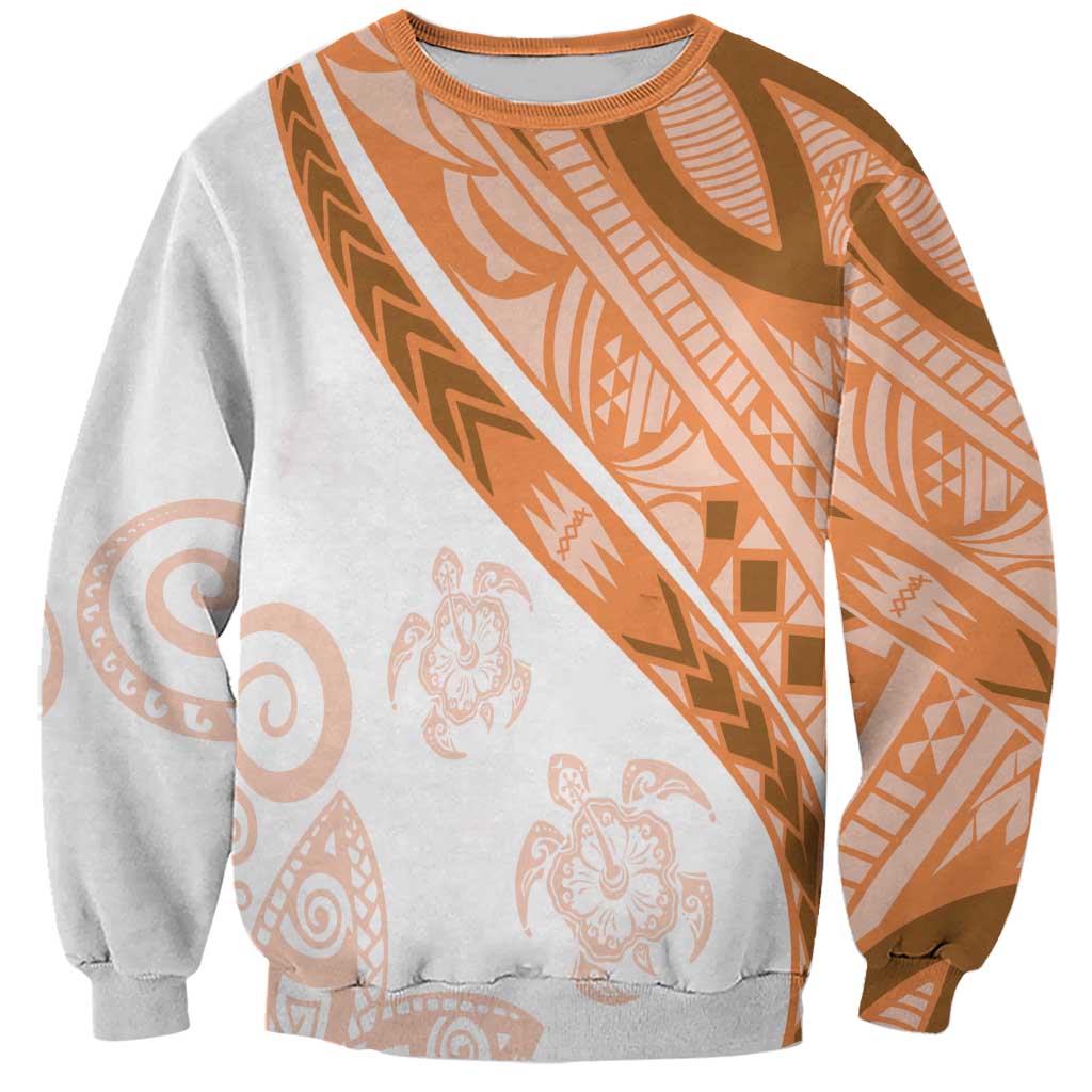 Orange Polynesian Tribal Turtle Floral Pattern Sweatshirt