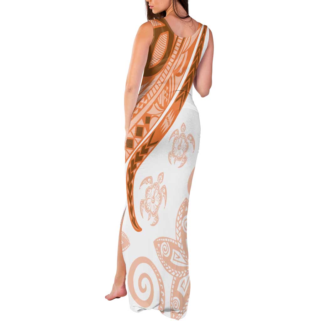 Orange Polynesian Tribal Turtle Floral Pattern Tank Maxi Dress LT05 - Polynesian Pride