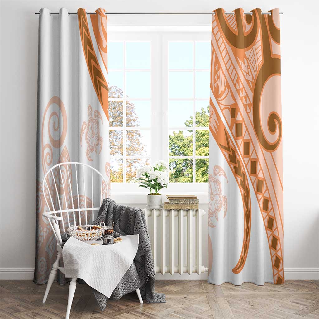 Orange Polynesian Tribal Turtle Floral Pattern Window Curtain
