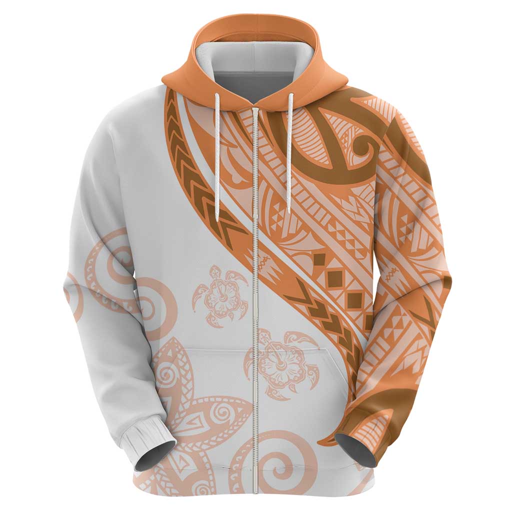 Orange Polynesian Tribal Turtle Floral Pattern Zip Hoodie LT05 - Polynesian Pride