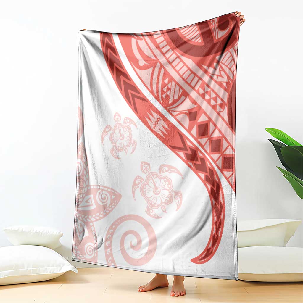 Coral Red Polynesian Tribal Turtle Floral Pattern Blanket