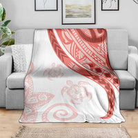 Coral Red Polynesian Tribal Turtle Floral Pattern Blanket