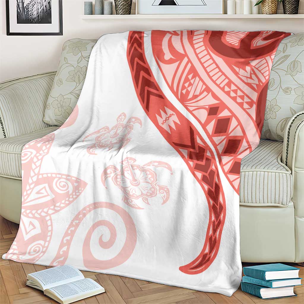 Coral Red Polynesian Tribal Turtle Floral Pattern Blanket