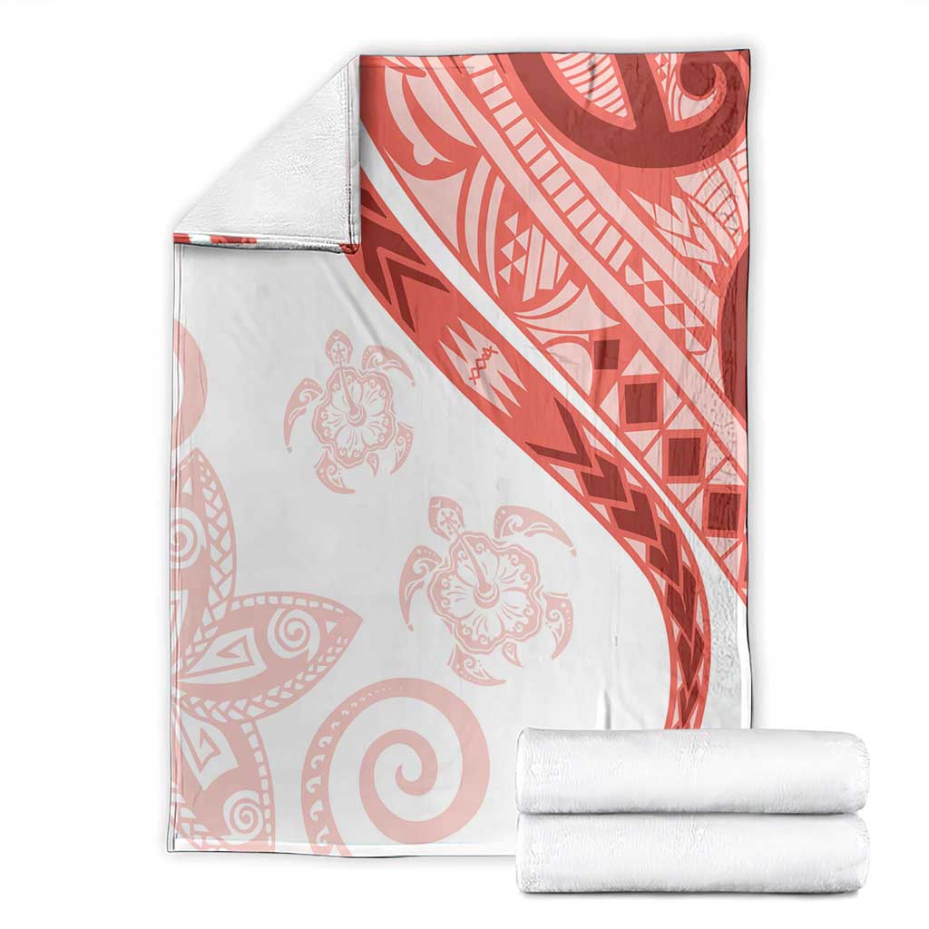 Coral Red Polynesian Tribal Turtle Floral Pattern Blanket