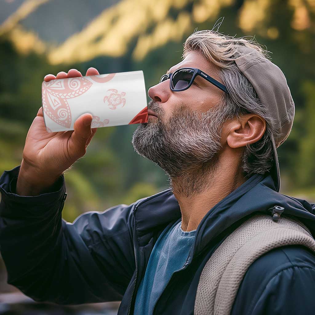 Coral Red Polynesian Tribal Turtle Floral Pattern 4 in 1 Can Cooler Tumbler
